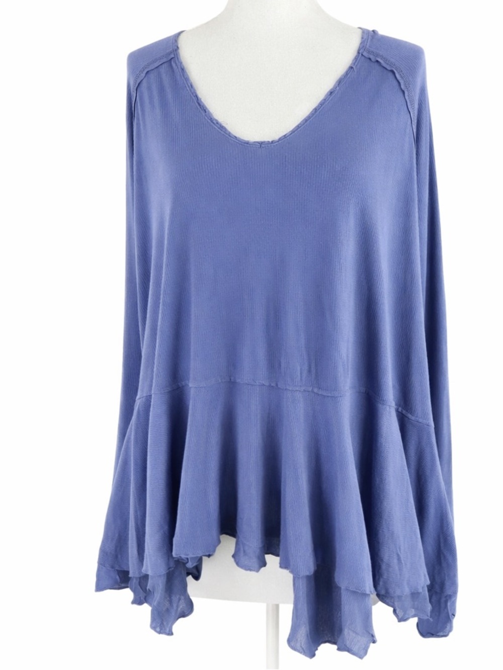 We The Free Boho Ruffle Hem Textured Tunic Top Blue Flowy Oversized M
